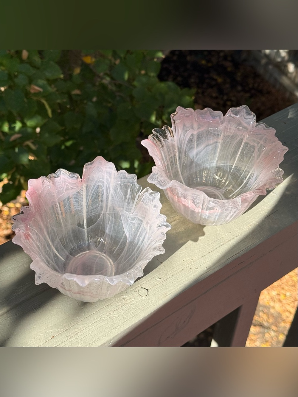 Murano Style Pink Swirl Glass Flower Candleholder Bowls – Set of 2